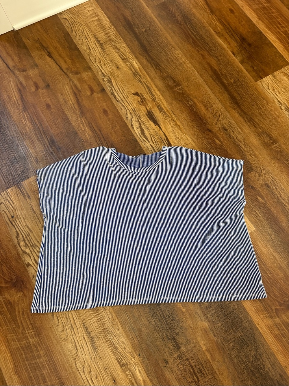 Women’s Blue & White Striped Boxy Tee